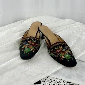 Vintage Floral Embroidered Mules